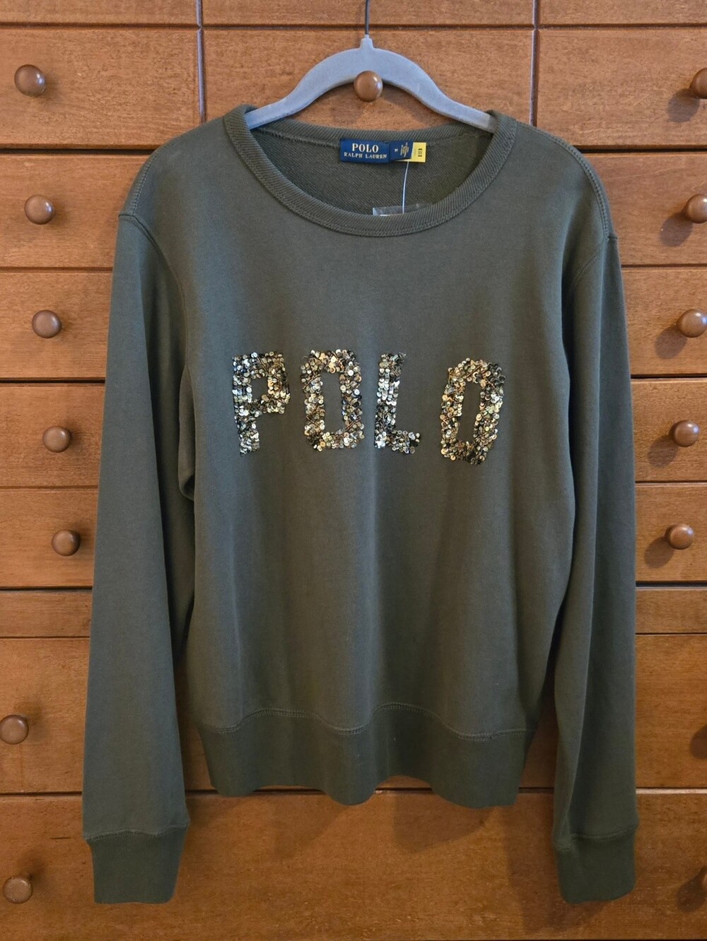 Polo by Ralph Lauren Olive Sequin Sweatshirt Sz Medium